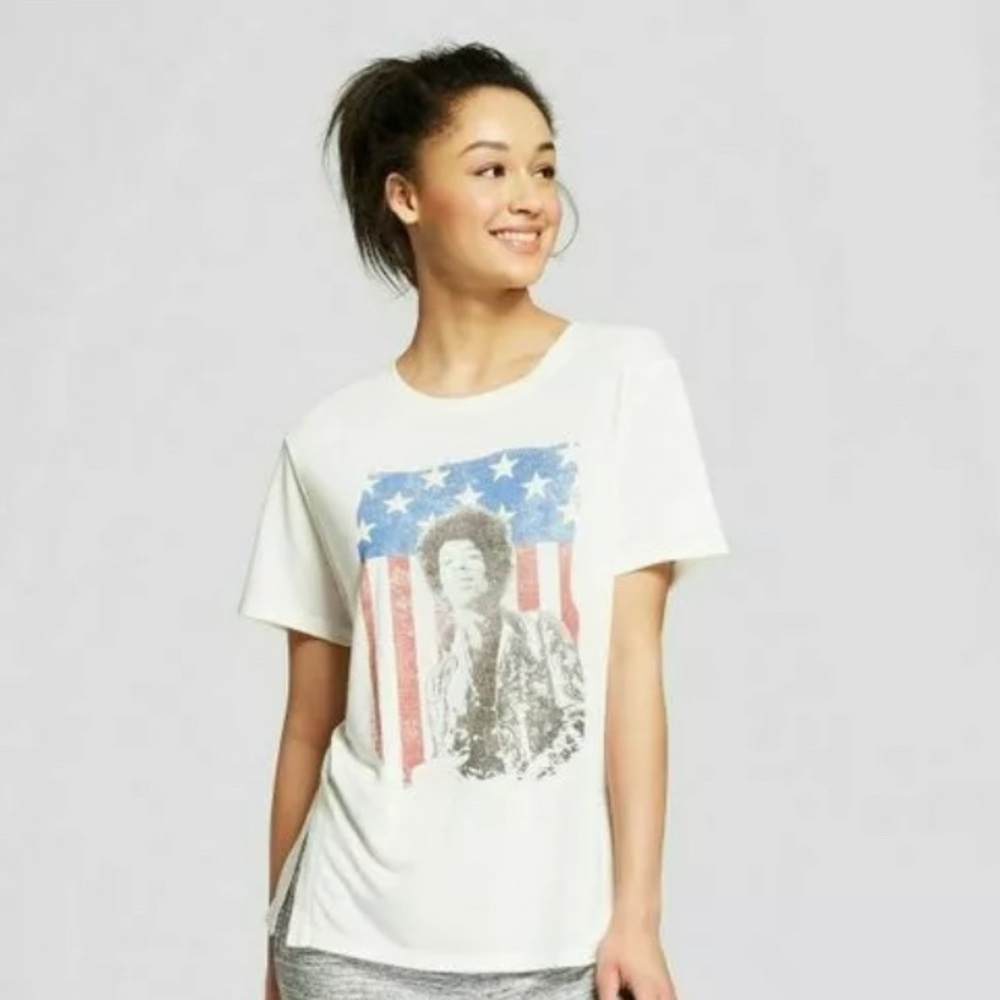 Jimi Hendrix Over American Flag Sleep Shirt Ivory